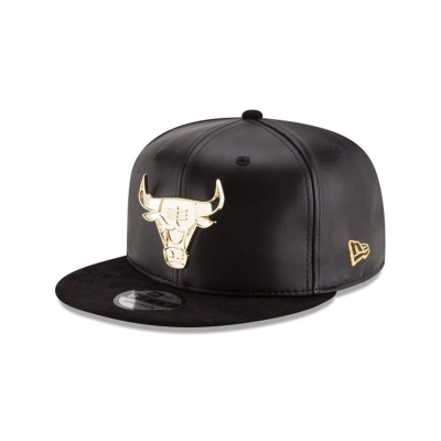 Black Chicago Bulls Hat - New Era NBA Suede With Gold 9FIFTY Strapback Caps USA9703528